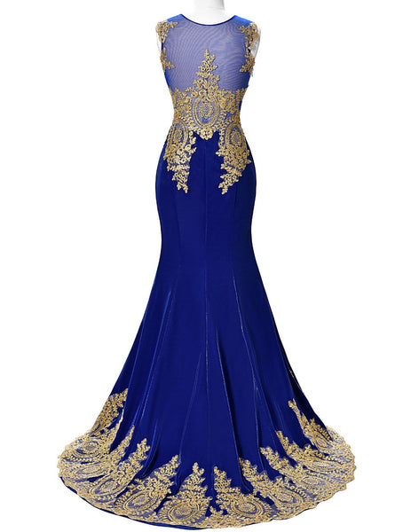Applique Royal Blue Prom Dresses,Evening Dress,Beading Prom Dress