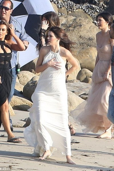 White Kendall Jenner Halter Dress Backless Prom Celebrity Formal Dress Family Beach