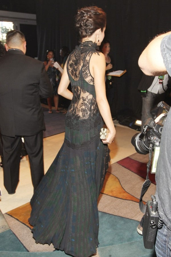 selena gomez black lace dress Selena Gomez Wears Black Elie Saab Dress With Cut-Out Sleeves