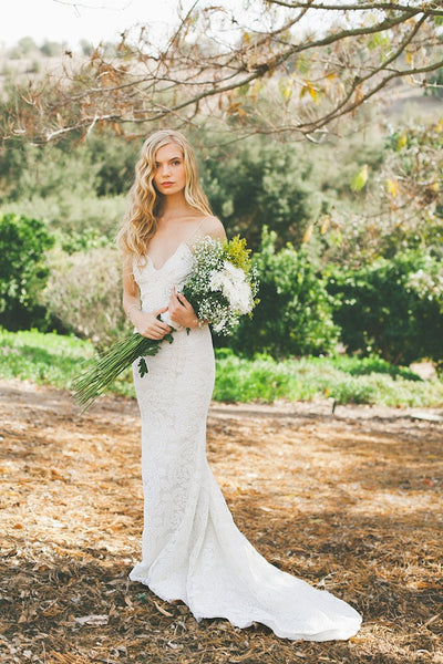 Lace Custom Size Bridal Wedding Dress, Spaghetti Straps Backless Beach Wedding Dresses