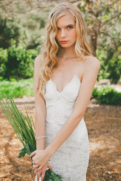 Lace Custom Size Bridal Wedding Dress, Spaghetti Straps Backless Beach Wedding Dresses
