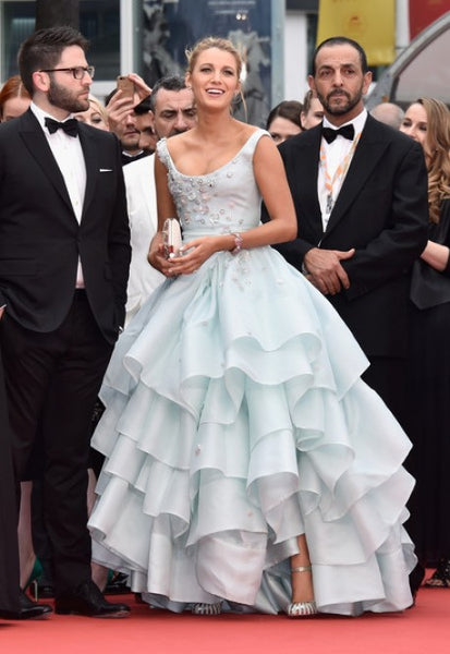Blue Blake Lively Scoop Neck Dress Sequins Prom Red Carpet Celebrity Dress Cannes