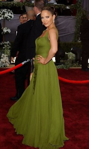 Green Jennifer Lopez (J.Lo) Open Back Dress Ruched Prom Celebrity Red Carpet Dress Oscars