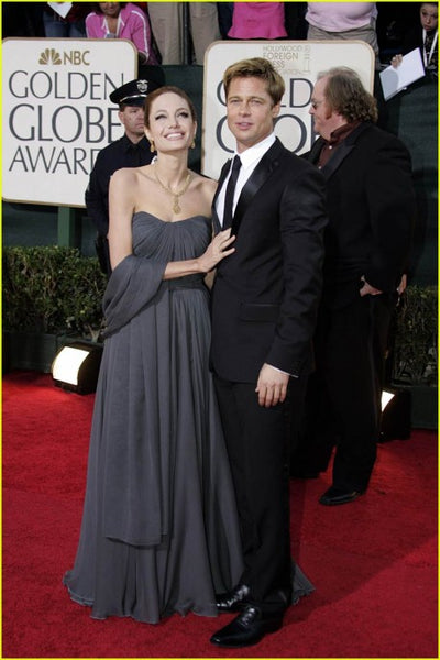 Grey Angelina Jolie Strapless Dress Chiffon Prom Celebrity Formal Red Carpet Dress Golden Globes