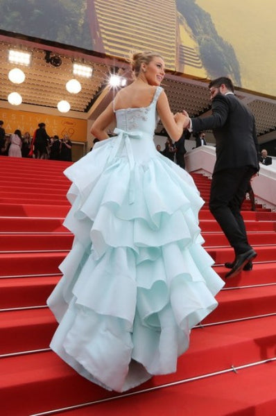 Blue Blake Lively Scoop Neck Dress Sequins Prom Red Carpet Celebrity Dress Cannes