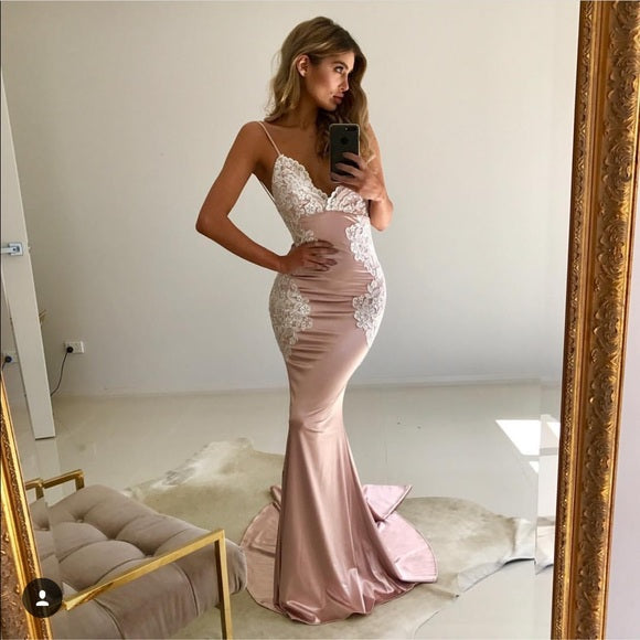Spaghetti Straps Mermaid Prom Dresses Long Daydream Dress Pink Evening Dresses