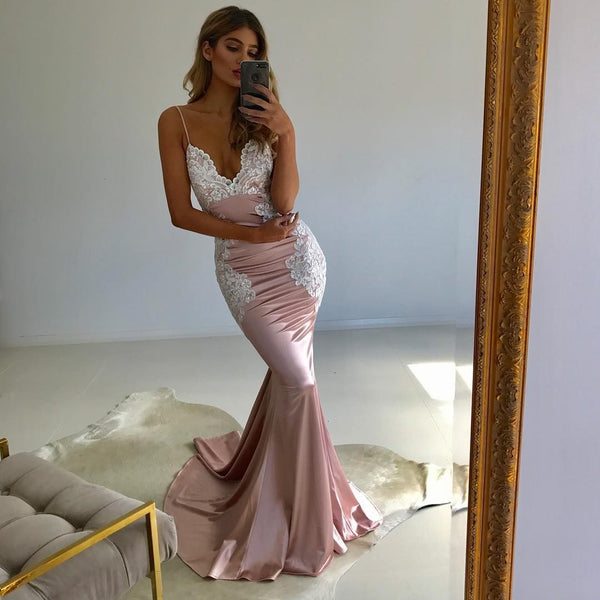 Spaghetti Straps Mermaid Prom Dresses Long Daydream Dress Pink Evening Dresses