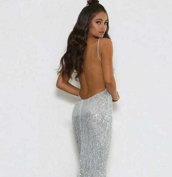 Spaghetti Straps Sequins Mermaid Prom Dresses Backless Deep V Neckline Evening Dresses