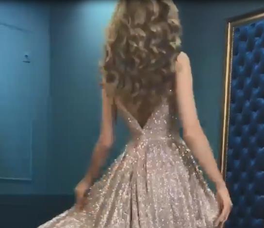 Spaghetti Straps V Neckline Prom Dresses Glitter Sequin Long Party Dress