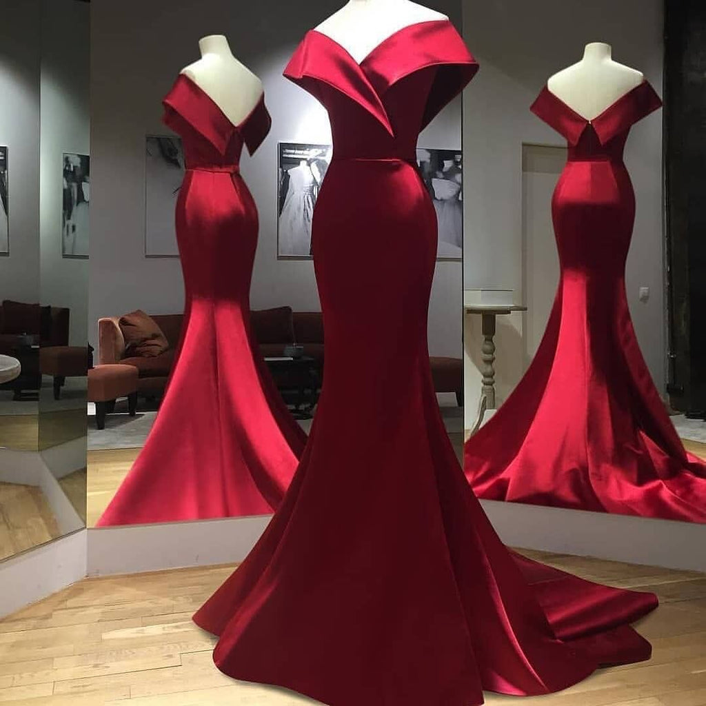 Stain Red Mermaid Long Sheath Simple Dress Elegant Prom Dresses
