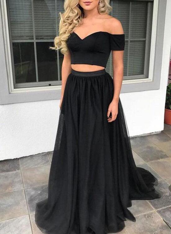 Off The Shoulder Two Piece Black Long Simple Prom Dresses Evening Dres Hoprom Off The Shoulder Two Piece Black Long Simple Prom Dresses Evening Dres Hoprom