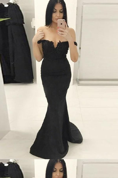 Black Off The Shoulder Bodycon Prom Dresses Mermaid Long Evening Dresses