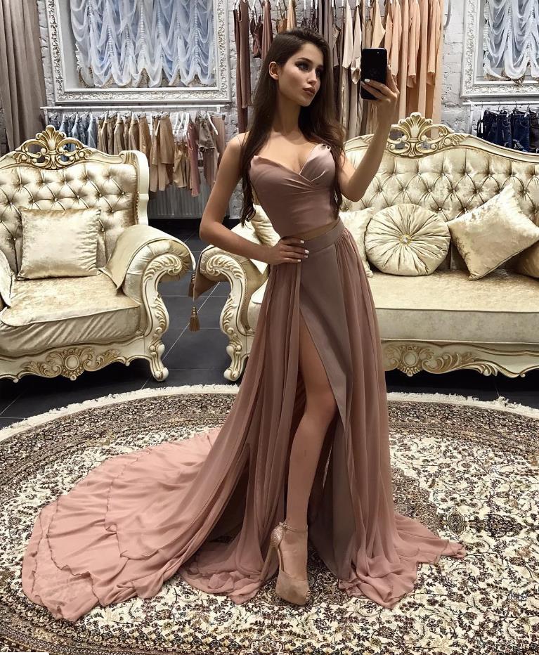 Straps Long Side Slit A line Prom Dresses Long V Neck Evening Dresses Hoprom Straps Long Side Slit A line Prom Dresses Long V Neck Evening Dresses Hoprom