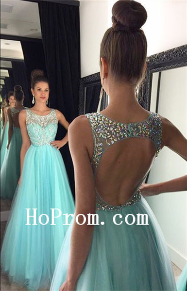 Hollow Back Prom Dresses,Blue Prom Dress,Evening Dress