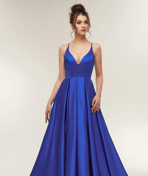 Spaghetti Strap Royal Blue Prom Dresses Satin Simple Party Dresses Ope –  Hoprom