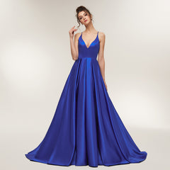 Spaghetti Strap Royal Blue Prom Dresses Satin Simple Party Dresses Ope –  Hoprom