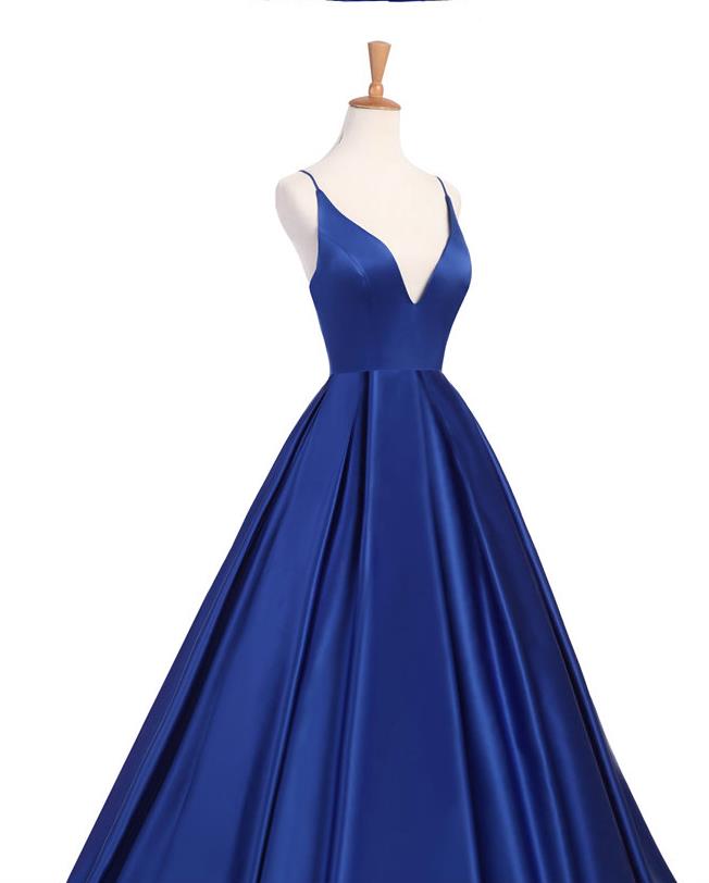 Spaghetti Strap Royal Blue Prom Dresses Satin Simple Party Dresses Ope –  Hoprom