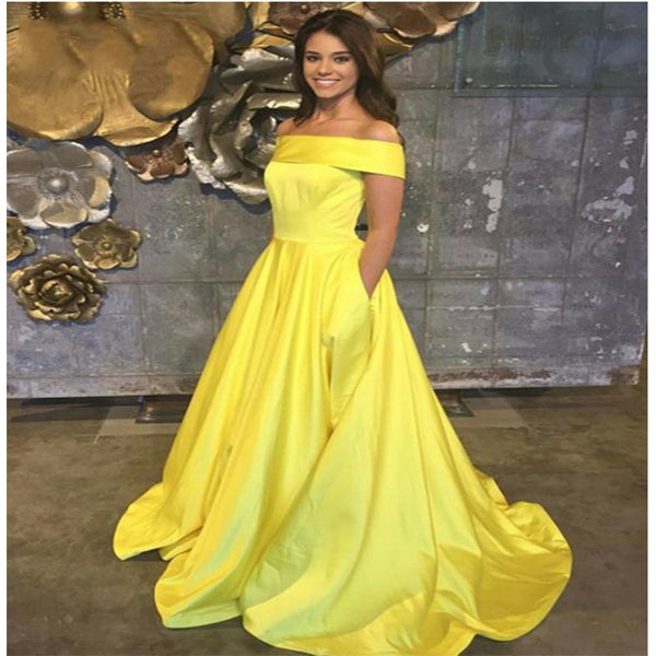 Long Prom Dresses Off The Shoulder Stain A Line Prom DressesFloor Length Party Gown Evening Dress