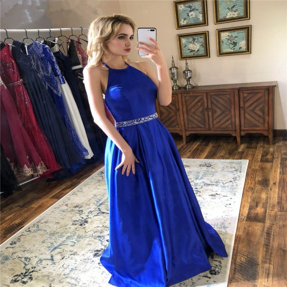 Halter Royal Blue Prom Dresses Stain Long Beaded Backless Evening Dres Hoprom Halter Royal Blue Prom Dresses Stain Long Beaded Backless Evening Dres Hoprom