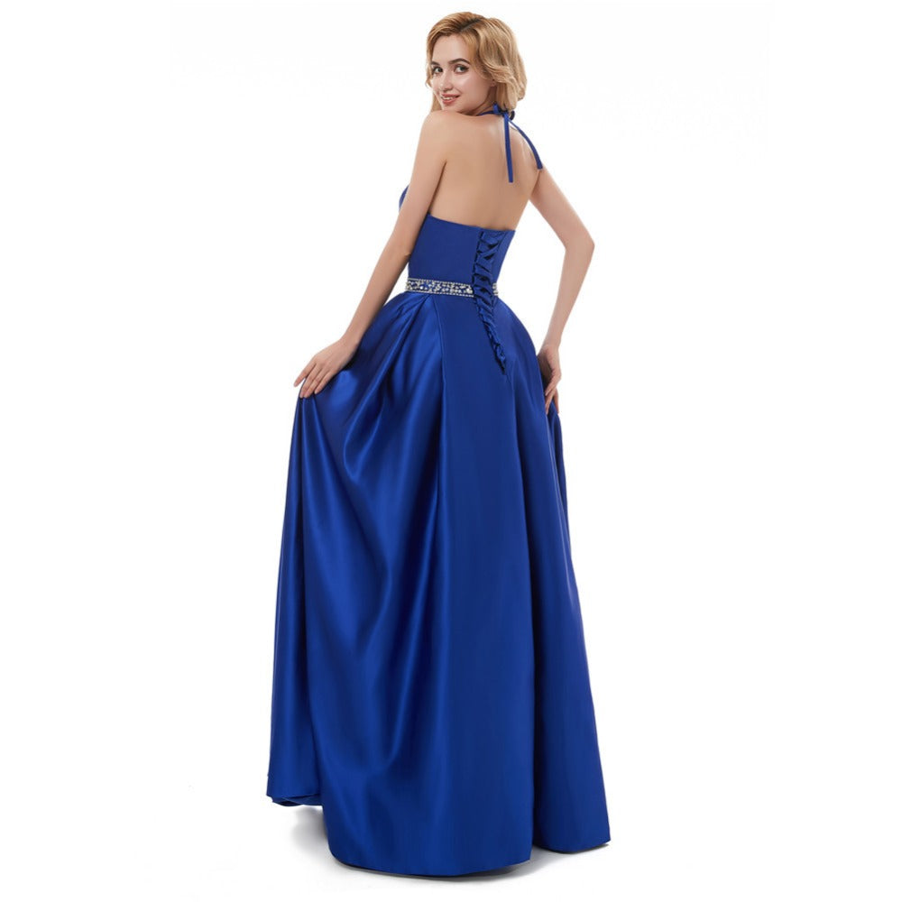 Halter Royal Blue Prom Dresses Stain Long Beaded Backless Evening Dres Hoprom Halter Royal Blue Prom Dresses Stain Long Beaded Backless Evening Dres Hoprom