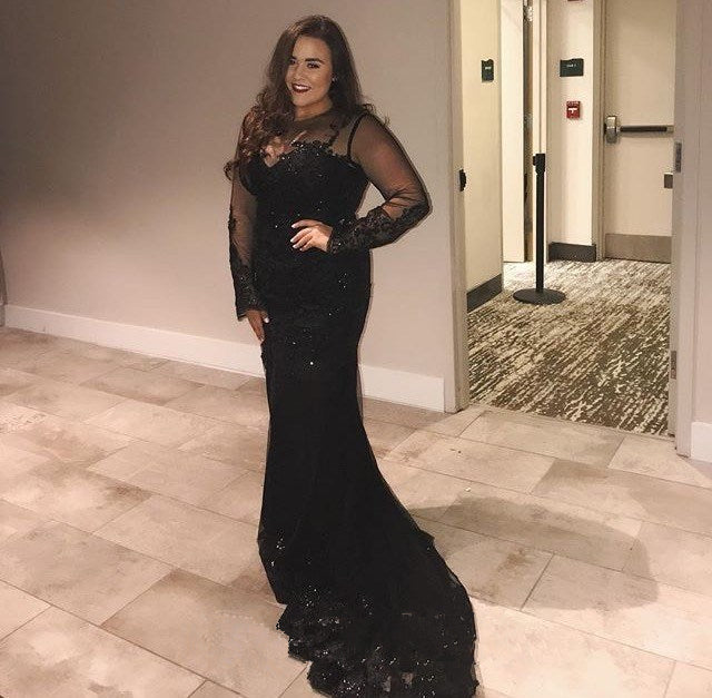 chinese dress ladies Mermaid Black Lace Best Prom Dresses Long Sleeve Elegant Evening Dress –  Hoprom