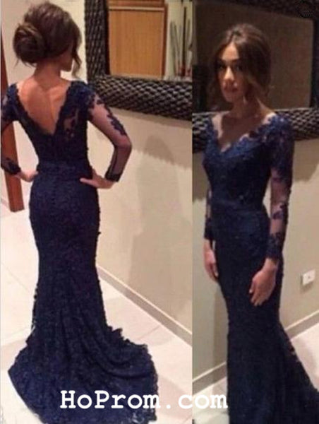 Dark Blue Long Sleeve Prom Dress Long Sleeve Prom Dresses Evening Dresses