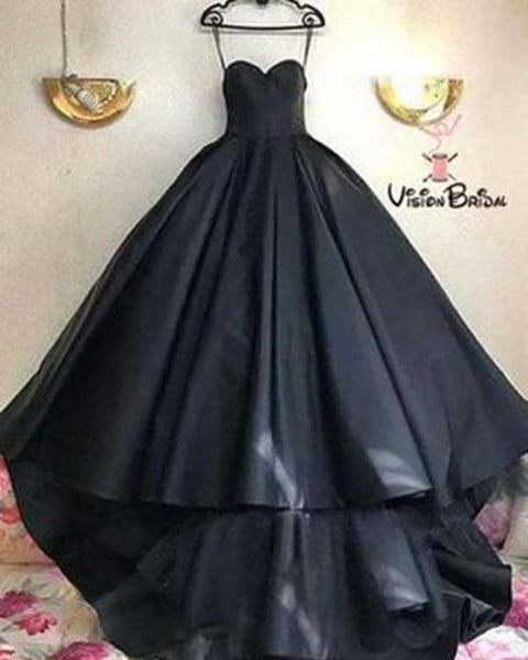 Satin Black Spaghetti Straps Prom Dresses Elegant Strapless Evening  Dresses