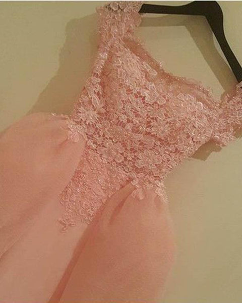 Pink Off The Shoulder Prom Dresses Tulle Lace Evening Dresses For Women Sale