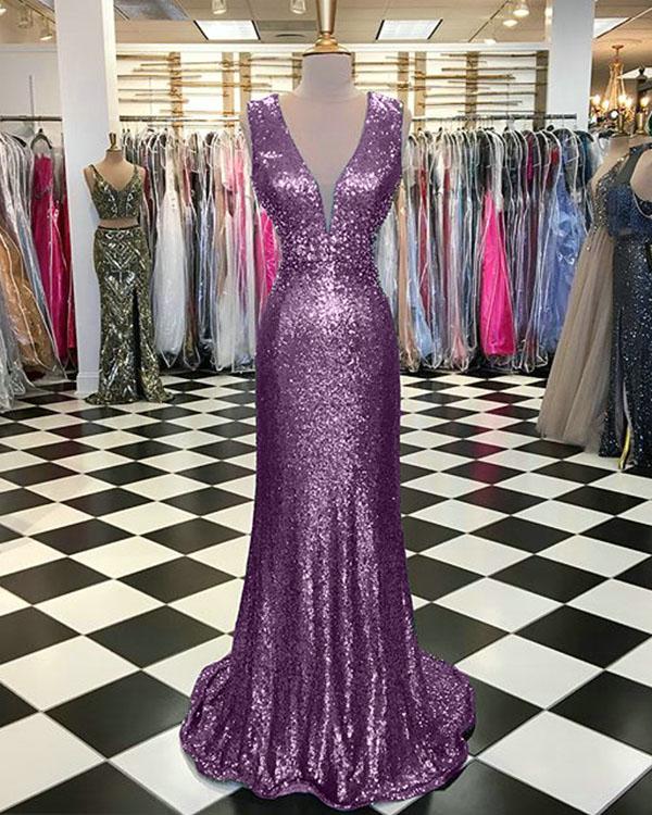 Light Purple Deep V Neck Prom Dresses Sequins Mermaid Glitter Evening Hoprom Light Purple Deep V Neck Prom Dresses Sequins Mermaid Glitter Evening Hoprom