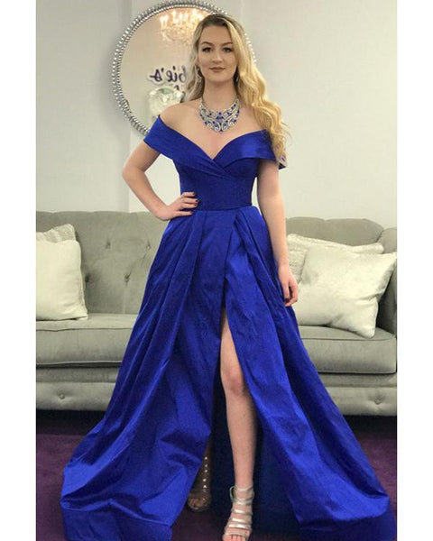 Stain V Neck Off The Shoulder Prom Dresses With Slit Side Evening Dresses For Women Online
