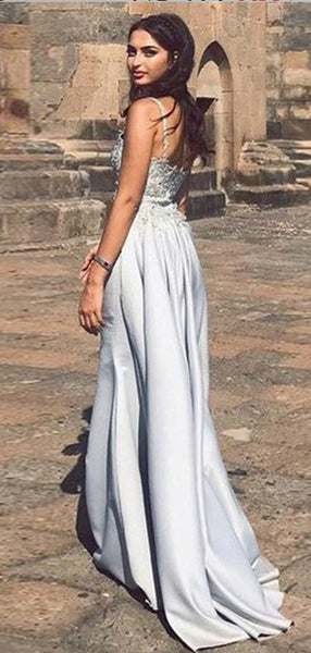 Spaghetti Straps Mermaid Long Prom Dresses With Appliques Sheath Party Evening Dresses