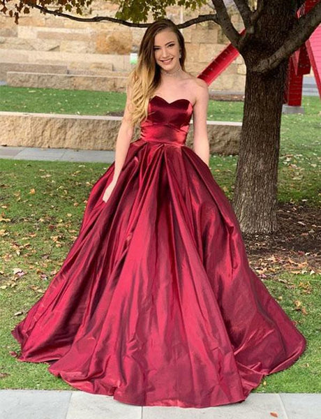 Simple Strapless Stain Burgundy Prom Dresses Open Back Evening Dresses For Women