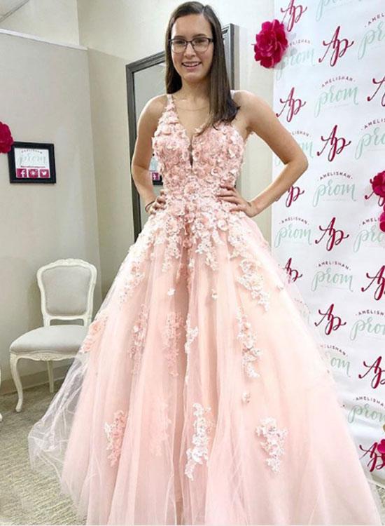 Viniodress Blush Pink Lace Applique Prom Dresses with Slit Spaghetti Strap Evening Dress FD3206 Custom Colors / US20W