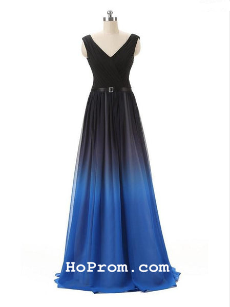 A Line Ombre Prom Dress Black Blue Ombre Prom Dresses Ombre Evening Dresses