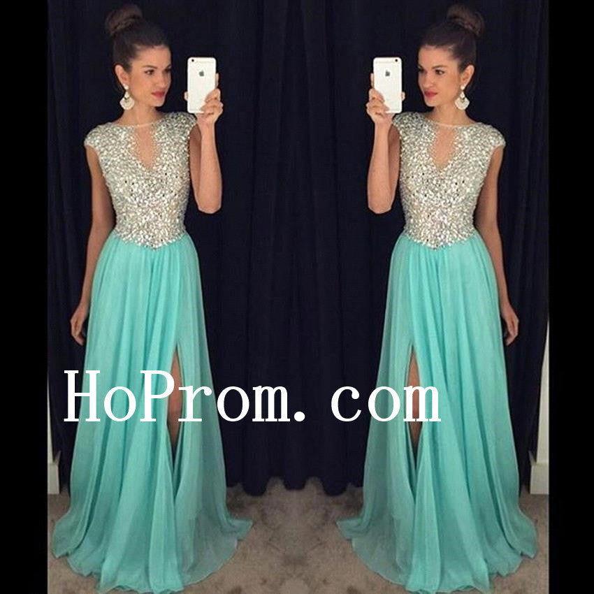 Short Sleeve Prom Dresses,Crystal Mint Prom Dress,Evening Dress