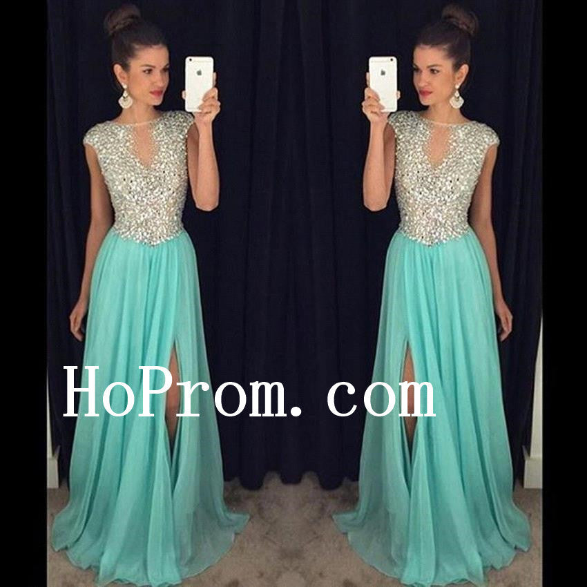Short Sleeve Prom Dresses,Crystal Mint Prom Dress,Evening Dress