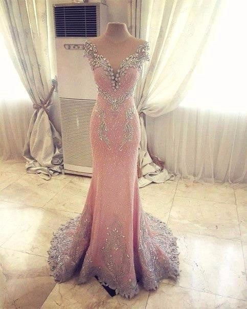 Pink Prom Dresses,Beading Prom Dress,Backless Evening Dress