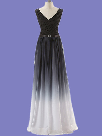 A Line Ombre Prom Dress,Black White Prom Dresses,Evening Dresses