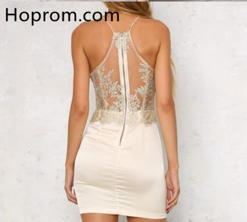 White Halter Homecoming Dress, Sexy Tight Homecoming Dress