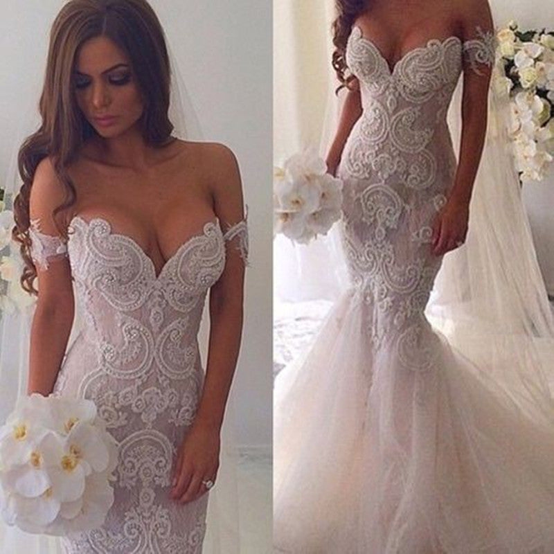 White Sweetheart Prom Dresses,Straps Lace Prom Dress,Evening Dress
