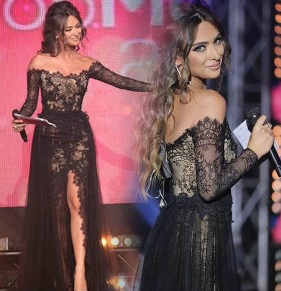 Black Prom Dresses,Lace Tulle Prom Dress,Evening Dress