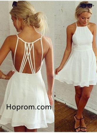 Backless White Sleeveless Mini Modest Homecoming Dress