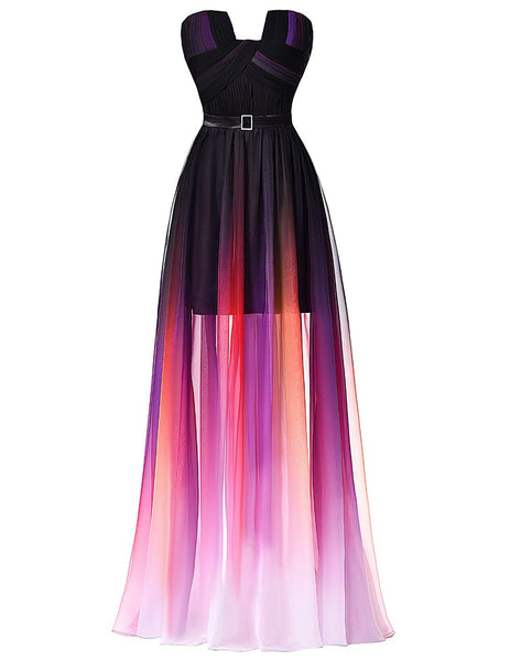 Gradient Ombre Long Prom Dresses,Strapless Prom Dress,Evening Dress