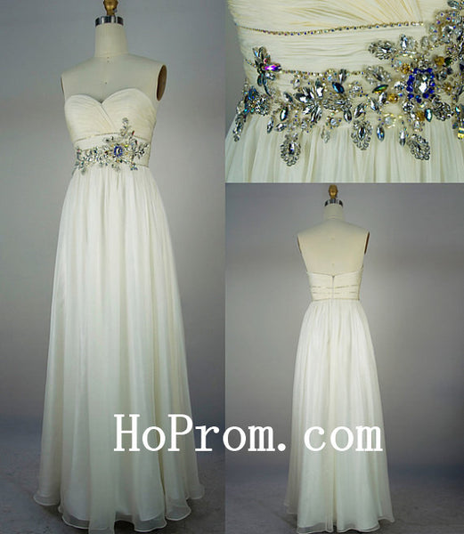 Beaded White Prom Dresses,A-Line Prom Dress,Evening Dress