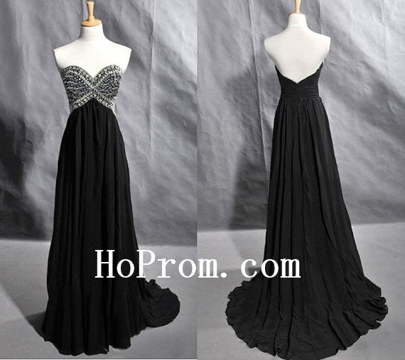 Beaded Sweetheart Prom Dresses,Black Prom Dress,Evening Dress