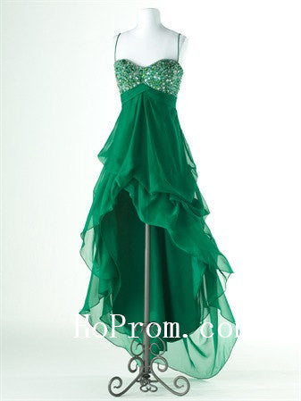 High Low Prom Dresses,Green Chiffon Prom Dress,Ruffles Evening Dress