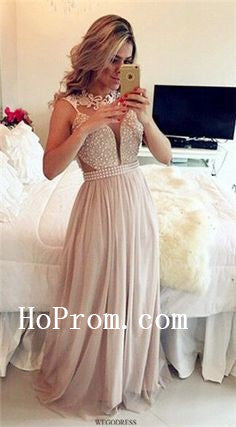 A-Line Prom Dresses,Sleeveless Pearls Prom Dress,Evening Dress