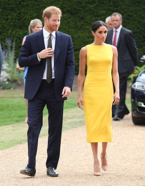 Yellow Meghan Markle Tea Length Dress Prom Celebrity Formal 'Your Commonwealth' Youth Challenge Reception