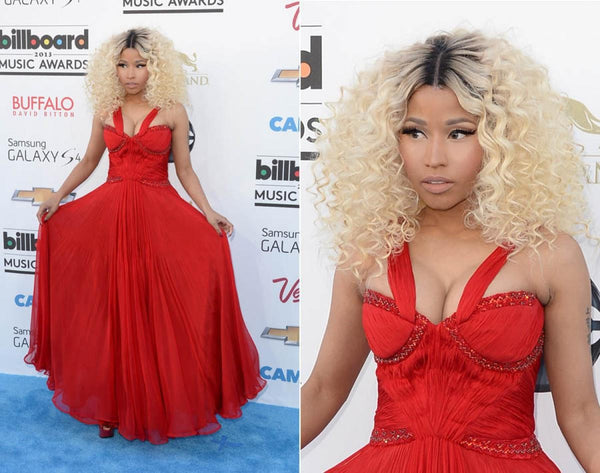Red Nicki Minaj Sweetheart Sequins Beaded Dress Chiffon Gown Prom Celebrity Evening Dress Billboard Music Awards
