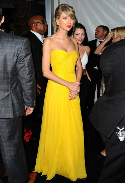 Yellow Taylor Swift Strapless Prom Red Carpet Evening Dress Golden Globes
